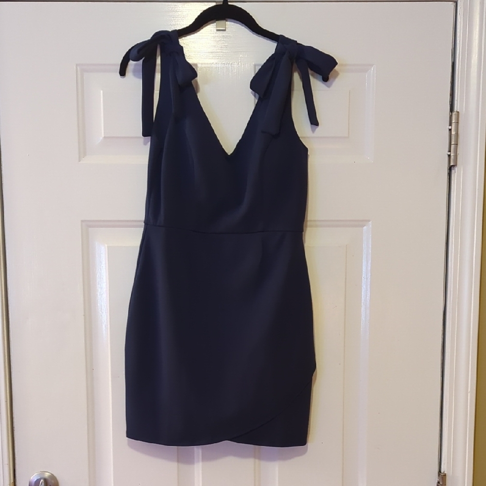 Mi Ami Tie Strap Mini Dress Size Small Navy Blue Coquette Cocktail Feminine
